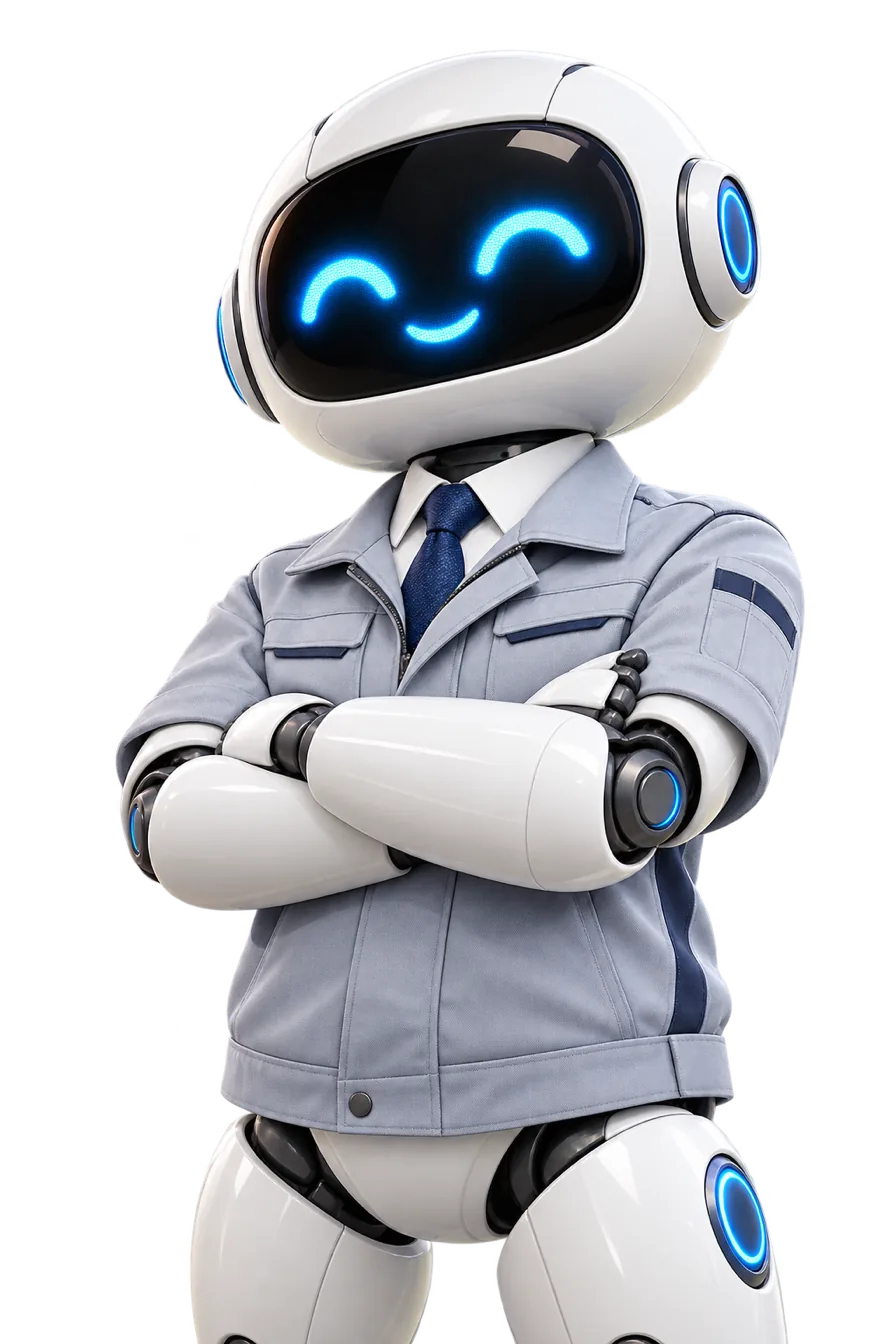 作業服とネクタイを着たAI営業ロボット