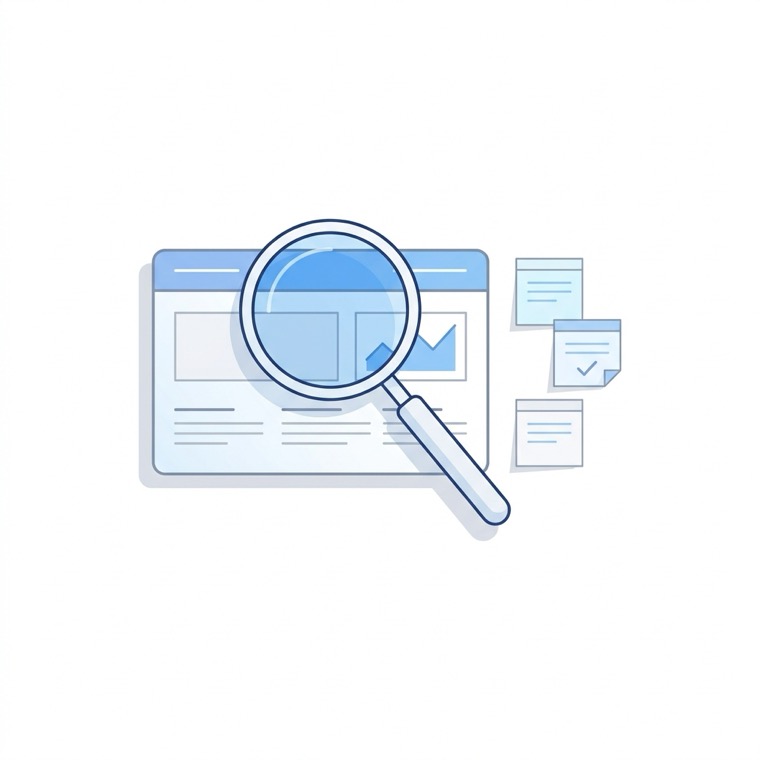 企業のWeb情報を確認し、なぜアプローチするのか仮説を整理するイラスト