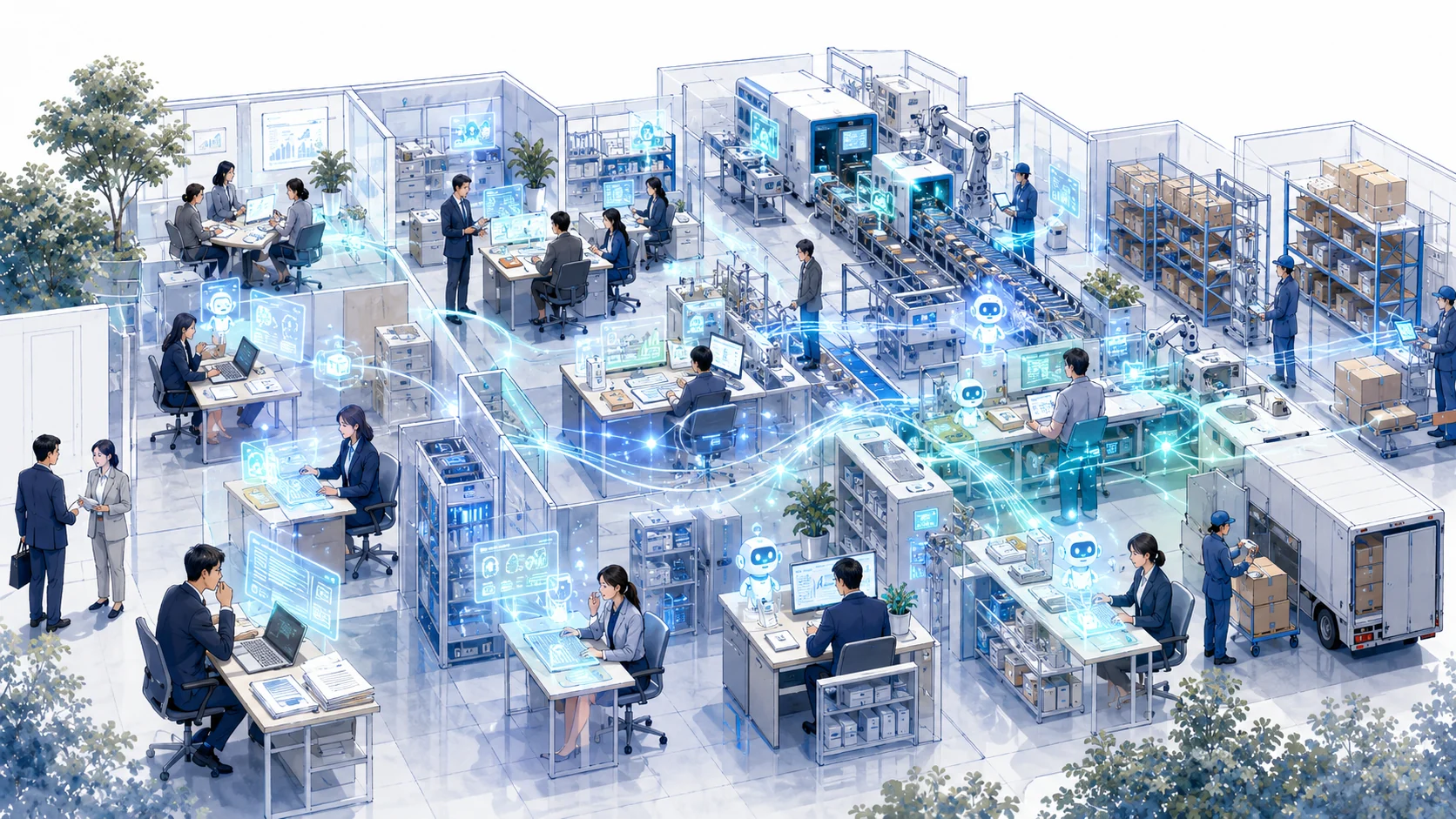 営業から受発注、製造、顧客対応、経営判断までAIエージェントが企業全体の業務を支援するコンセプト