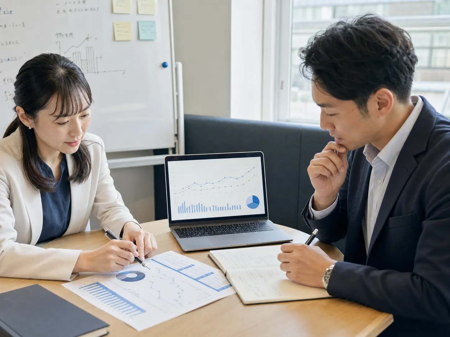 月次の成果を振り返り、次の改善策を検討するチーム